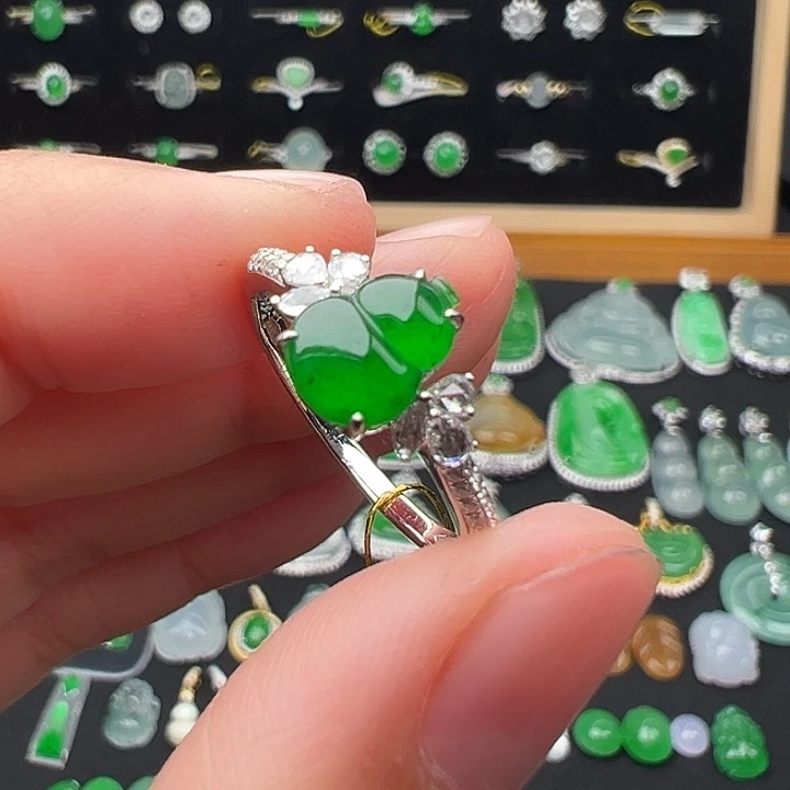 翡翠18K金镶嵌颈饰戒指