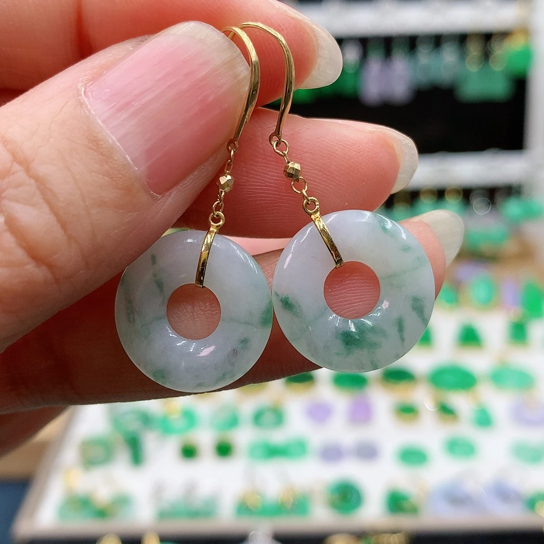 翡翠耳饰18K金镶嵌的