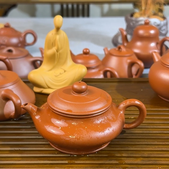 茶壶紫砂朱泥全手汉扁170毫升
