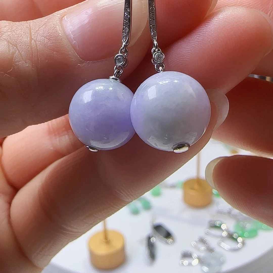 翡翠耳饰18K金镶嵌天然缅甸a货翡翠