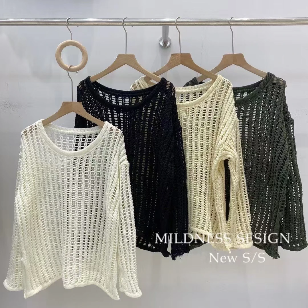 法式薄款镂空常规款夏季毛针织衫时尚百搭宽松小香风