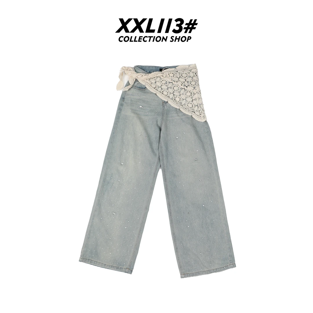 113* CENTRALIZED SHOP阔腿裤烫钻薄款中高腰牛仔裤X5F09D5910
