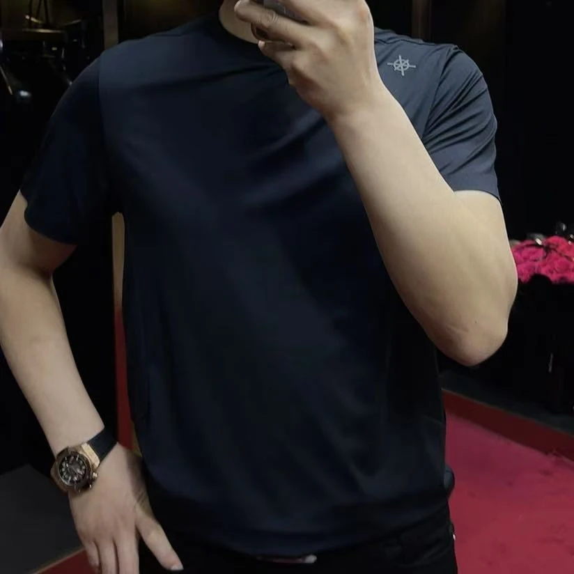 088# 夏季男士冰丝网眼透气速干短袖T恤简约纯色潮流半袖体恤