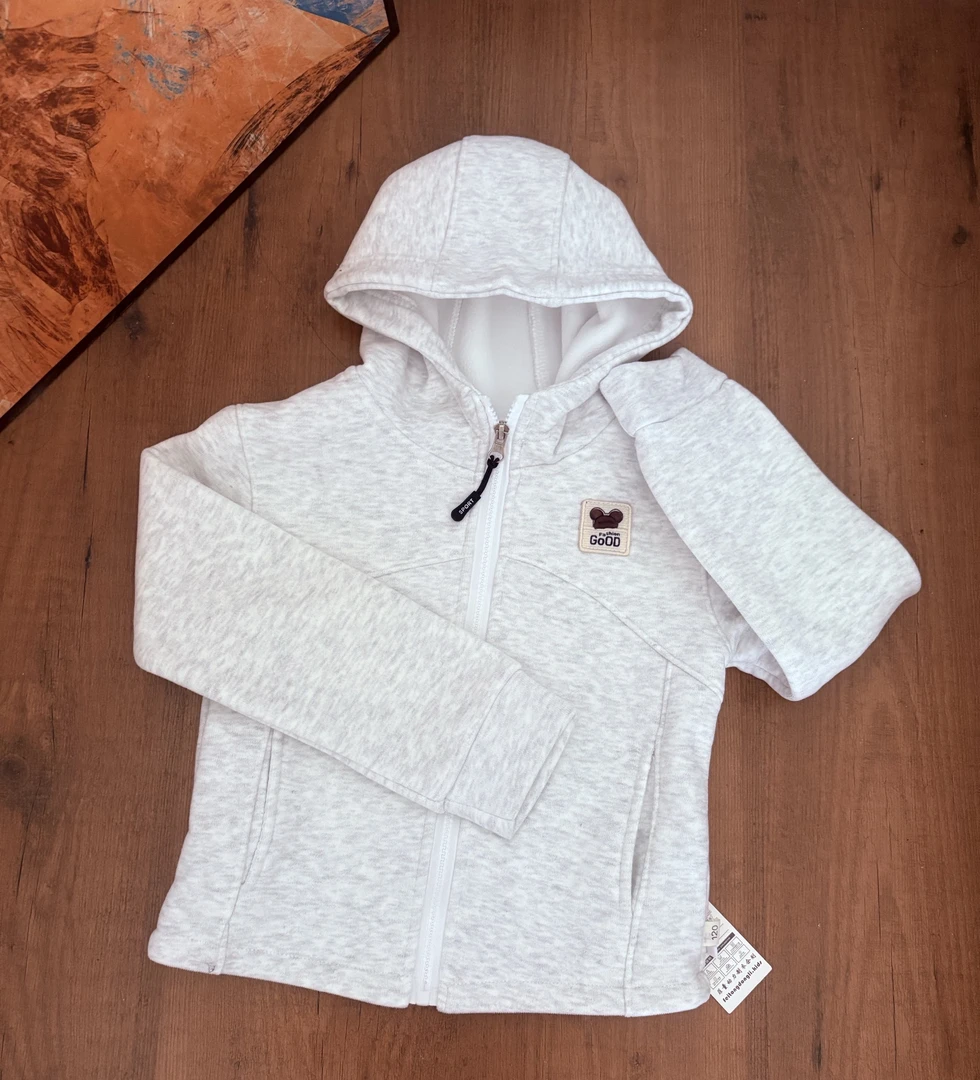 男女童通用加绒秋冬拉链字母运动休闲款开衫卫衣连帽上衣秋季儿童