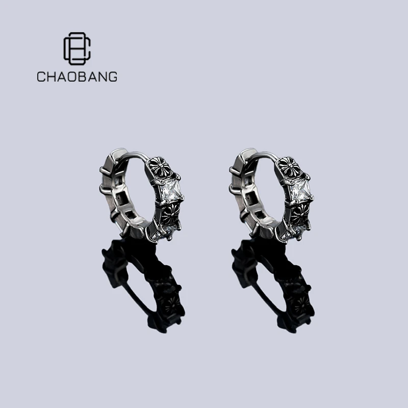 chaobang/潮邦 铜合金耳饰 镶钻十字花耳环耳饰轻奢冷淡风饰品