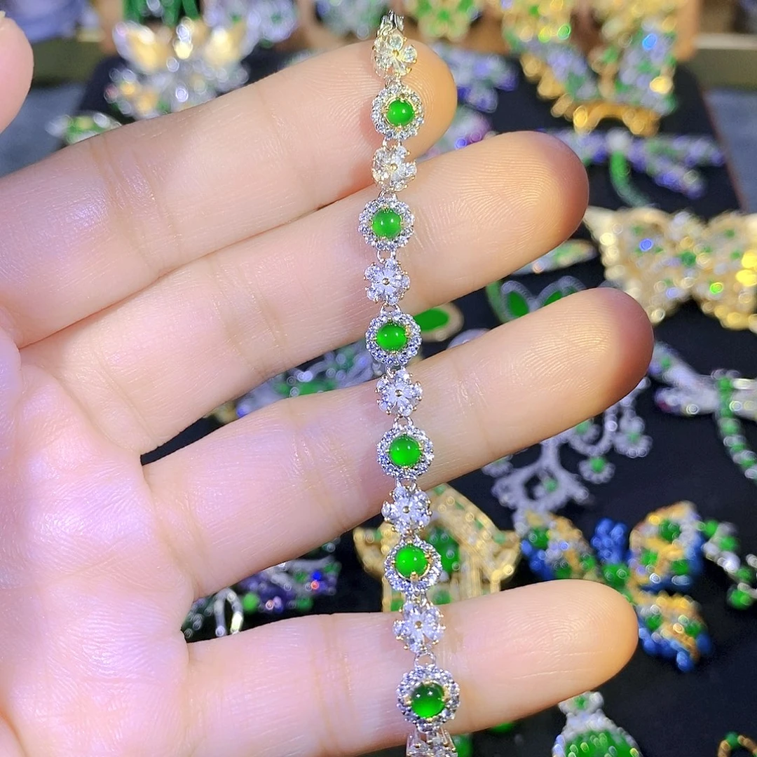 吊坠(不含链)银S925镶嵌翡翠