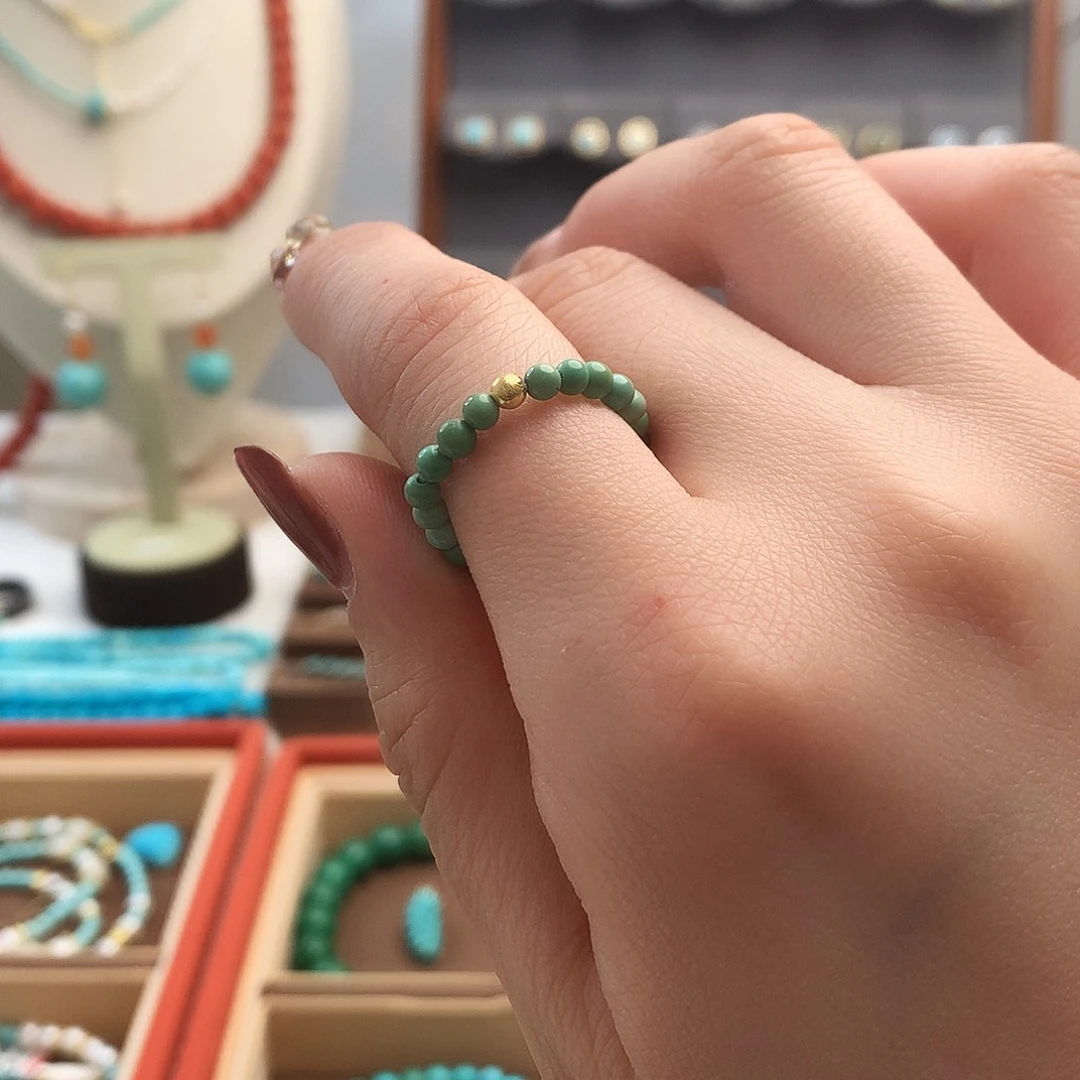 绿松石高瓷米珠戒圈未镶嵌