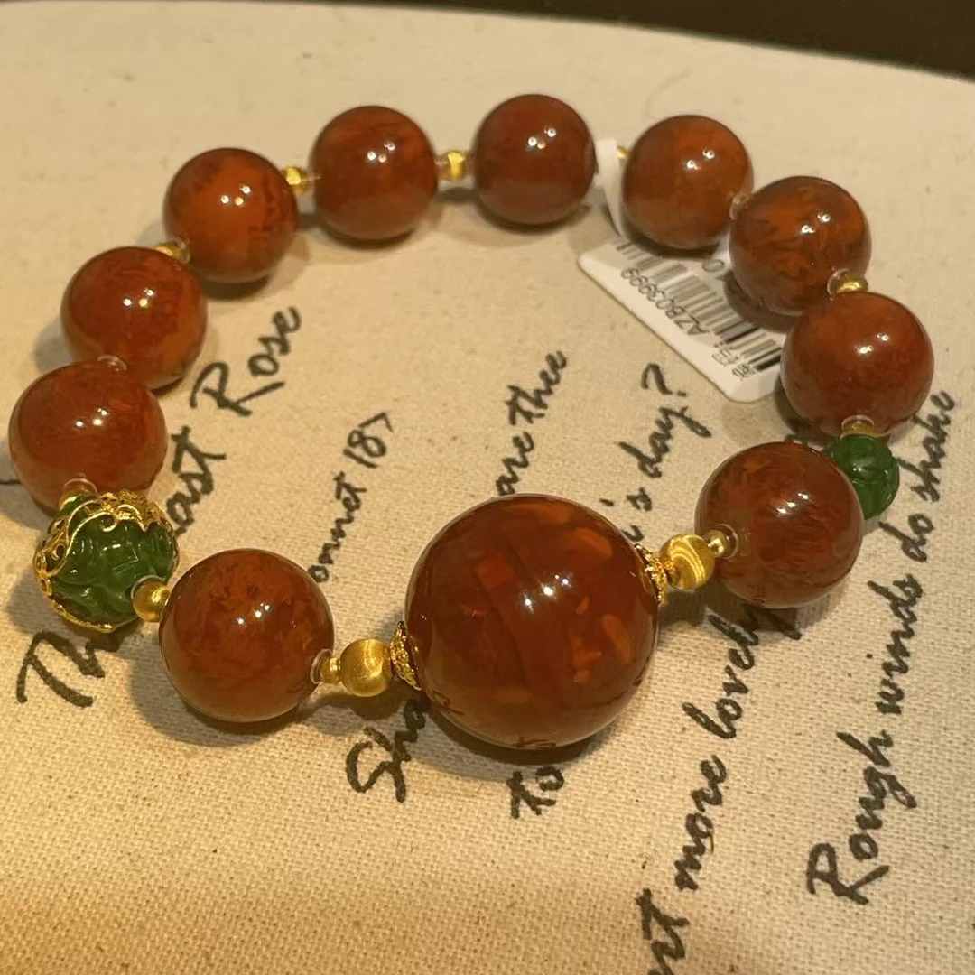 火焰南红玛瑙圆珠翡翠手串18k（深与)AZB10632