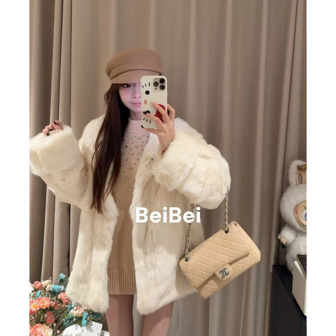Beibei【奶昔兔】温柔保暖真兔毛皮草中古千金感外套冬季新品