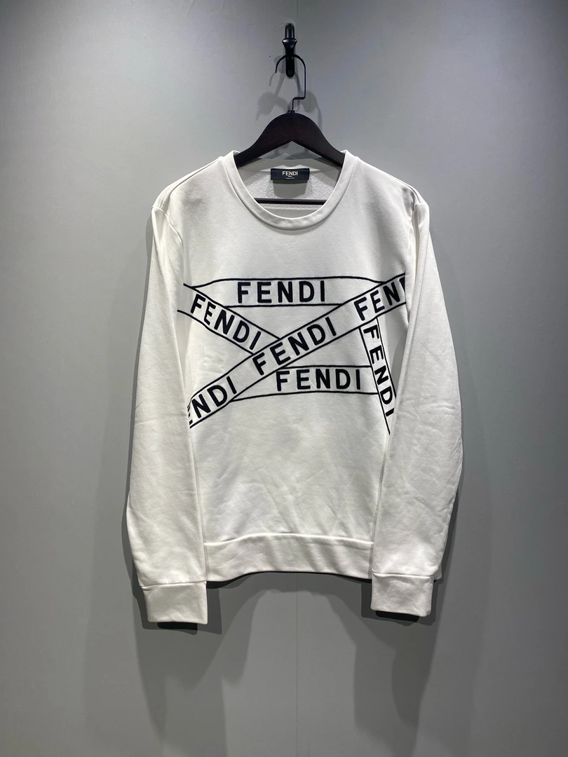 99新 FENDI/芬迪 logo满刺绣条纹卫衣/L码/0443