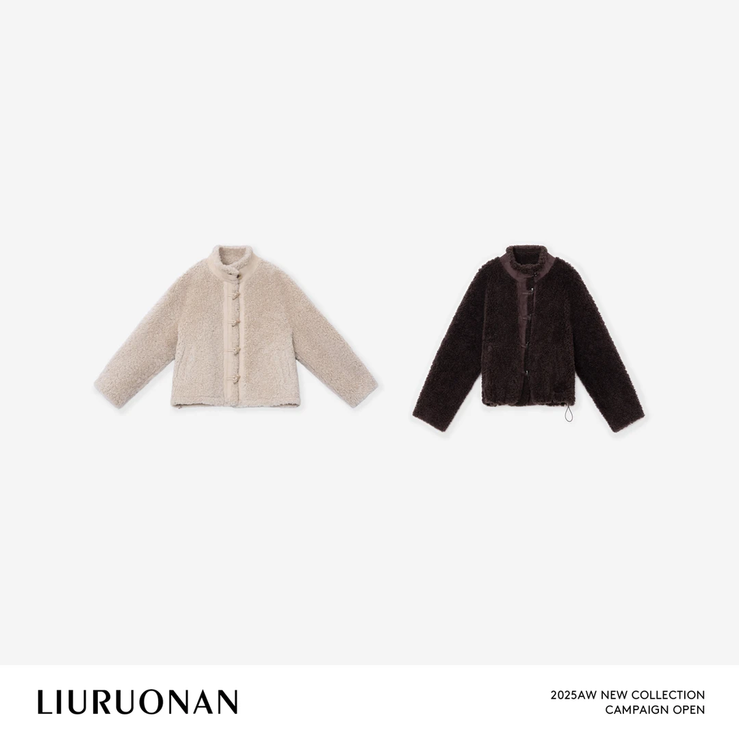 LIURUONAN 25WIN【杏仁与热可可】立领长袖羊毛夹克抽绳收腰短外套