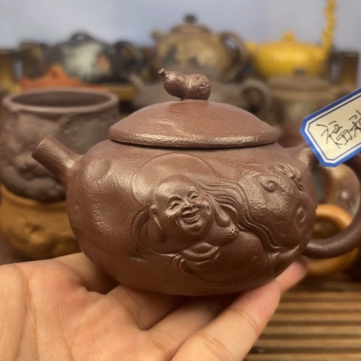 茶壶紫砂福禄双全原矿老紫泥180c