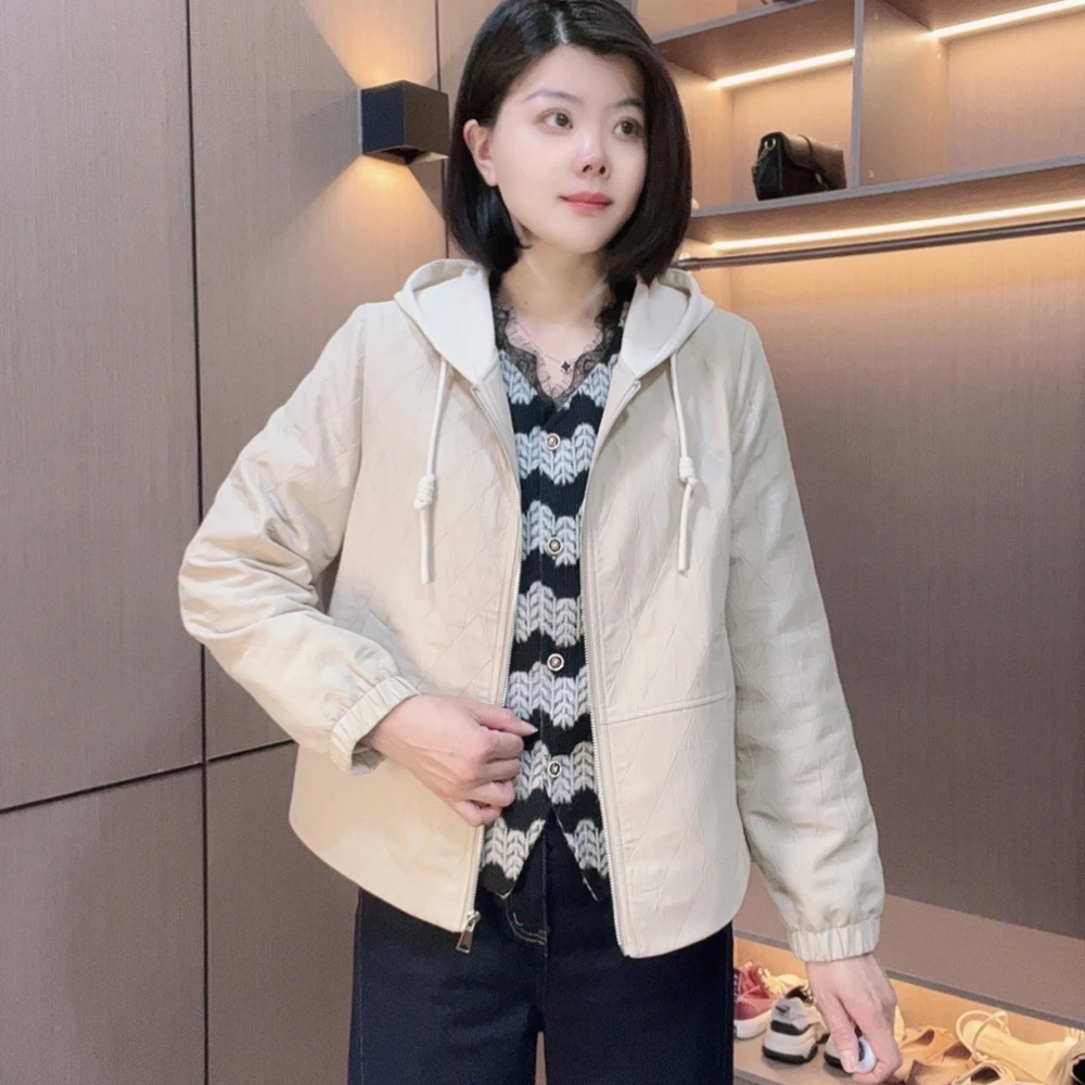 炫女人春秋季女装上衣短款百搭时尚休闲显瘦连帽夹克外套1033