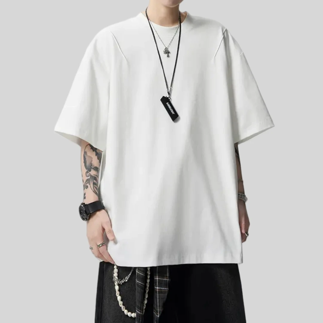 潮牌曼巴棉设计款解构捏褶工艺短袖T恤宽松舒适时尚圆领夏季T恤