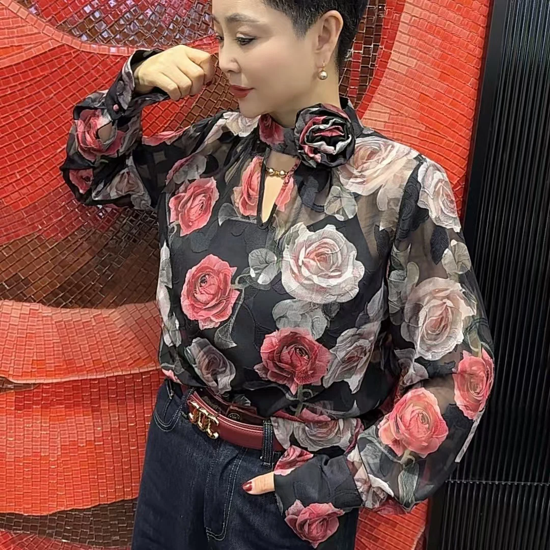 红姐严选法式庄园玫瑰花印花衬衫31431