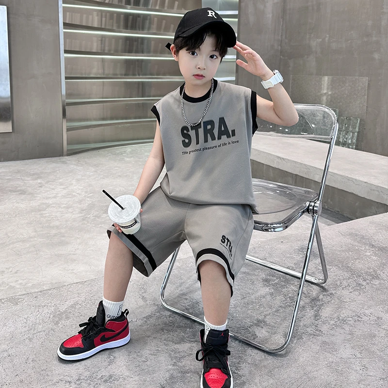 男童无袖套装夏季2025新款儿童夏装背心篮球运动服夏款大童装男孩