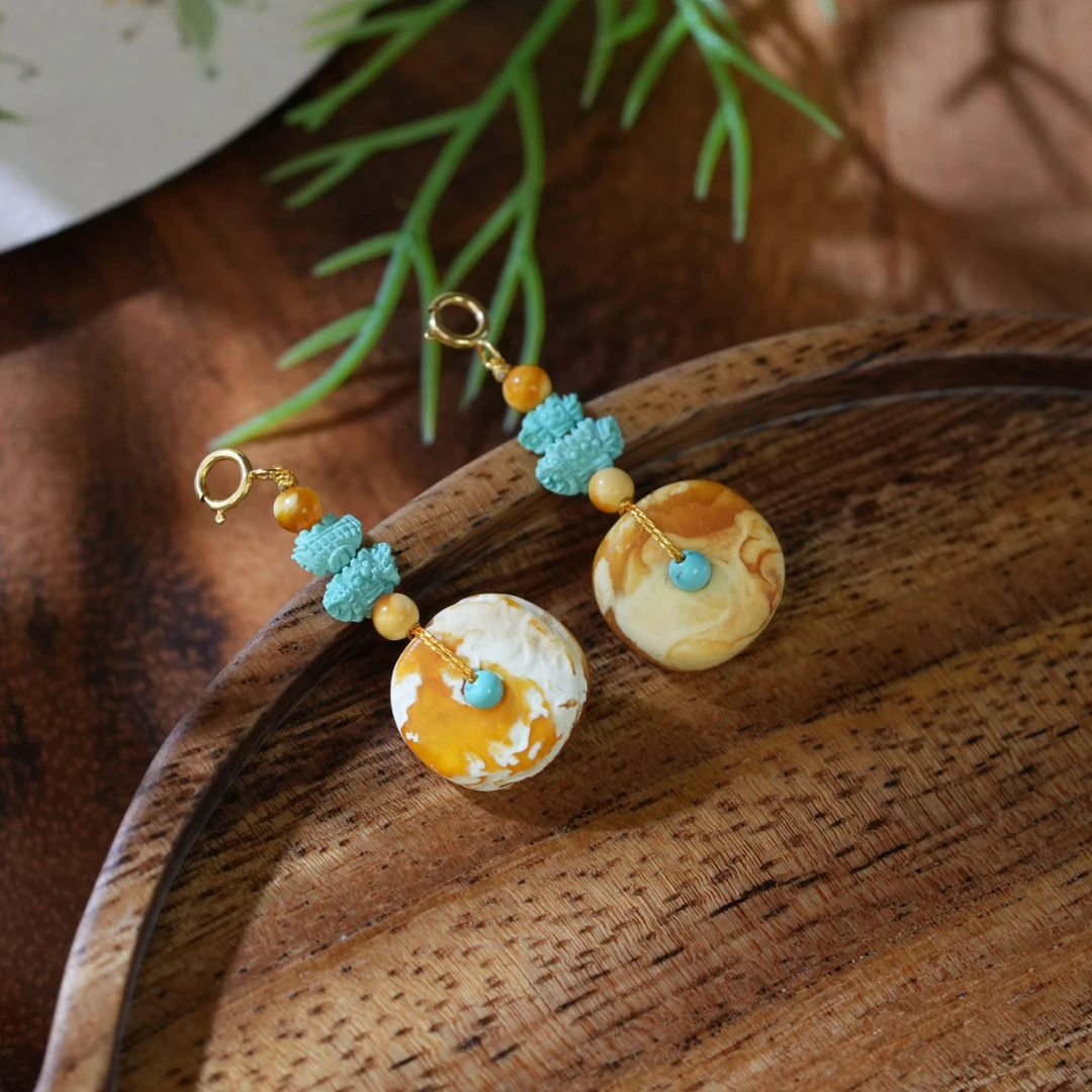 【虫二原创】14mm+蜜蜡妖花孽饼子绿松设计提溜DIY神器多样性发一件