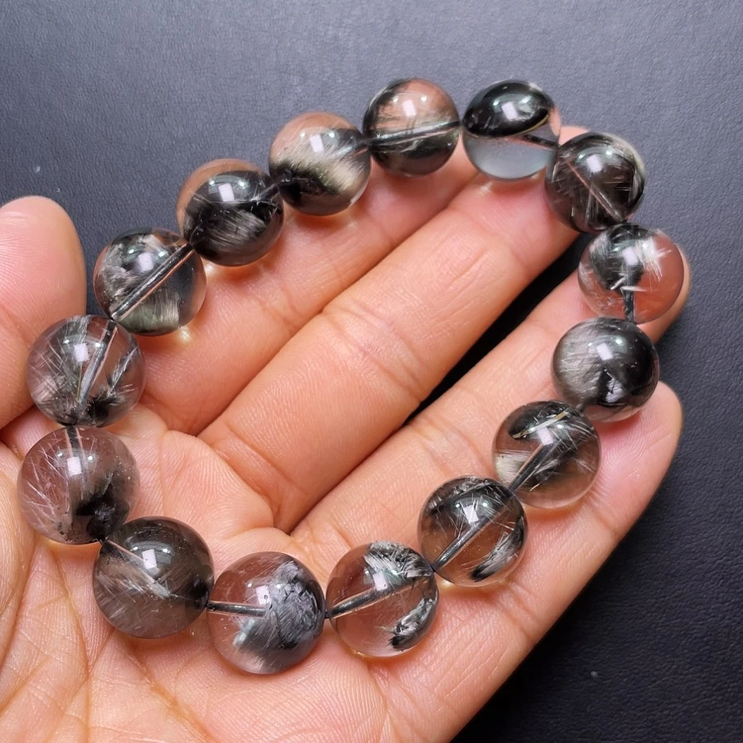 手串未镶嵌水晶黑银钛大颗粒15+m