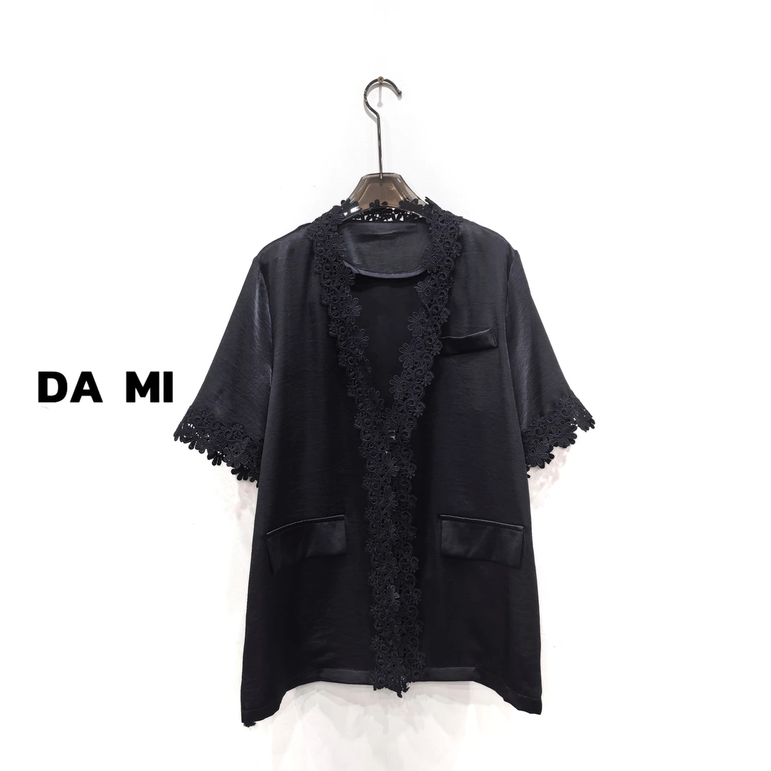 【大蜜】1822#新款上新拼接蕾丝花边醋酸缎面外套