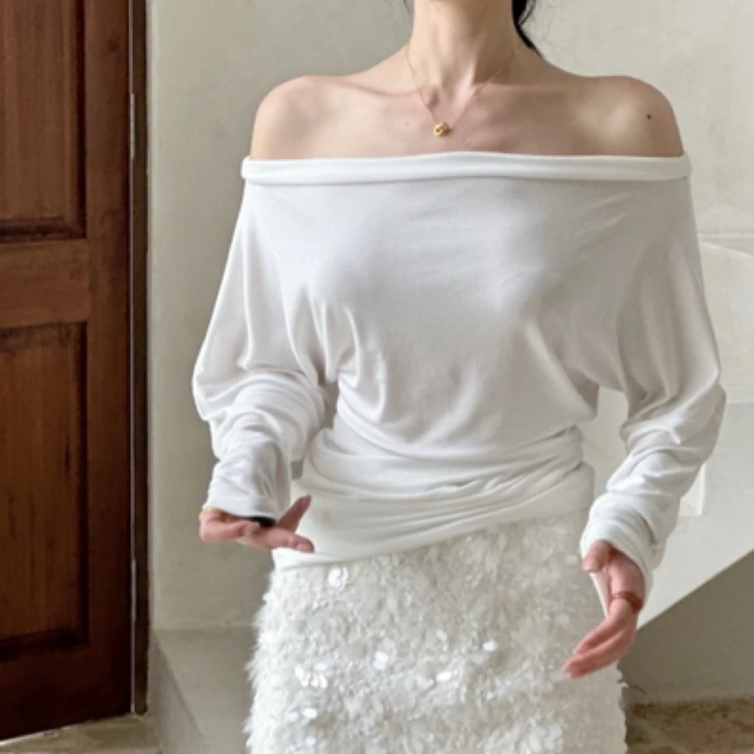 muli沐里一字肩上衣打底上衣