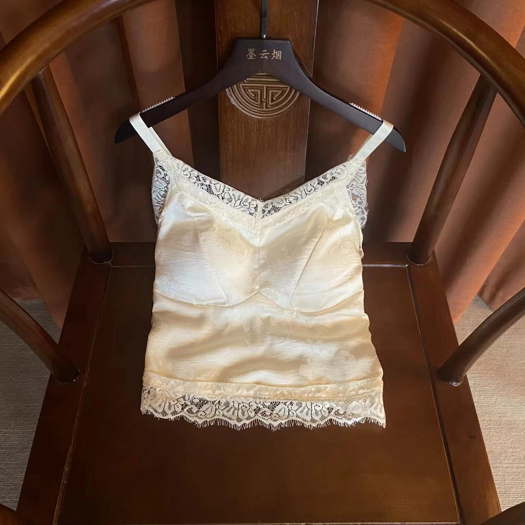 【诗韵】吊带宽松型修身型背心轻奢中国风性感内衣拼接无钢圈瑜伽