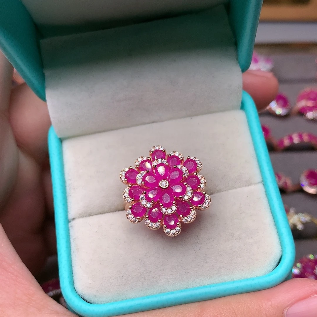 红宝石戒指银S925镶嵌