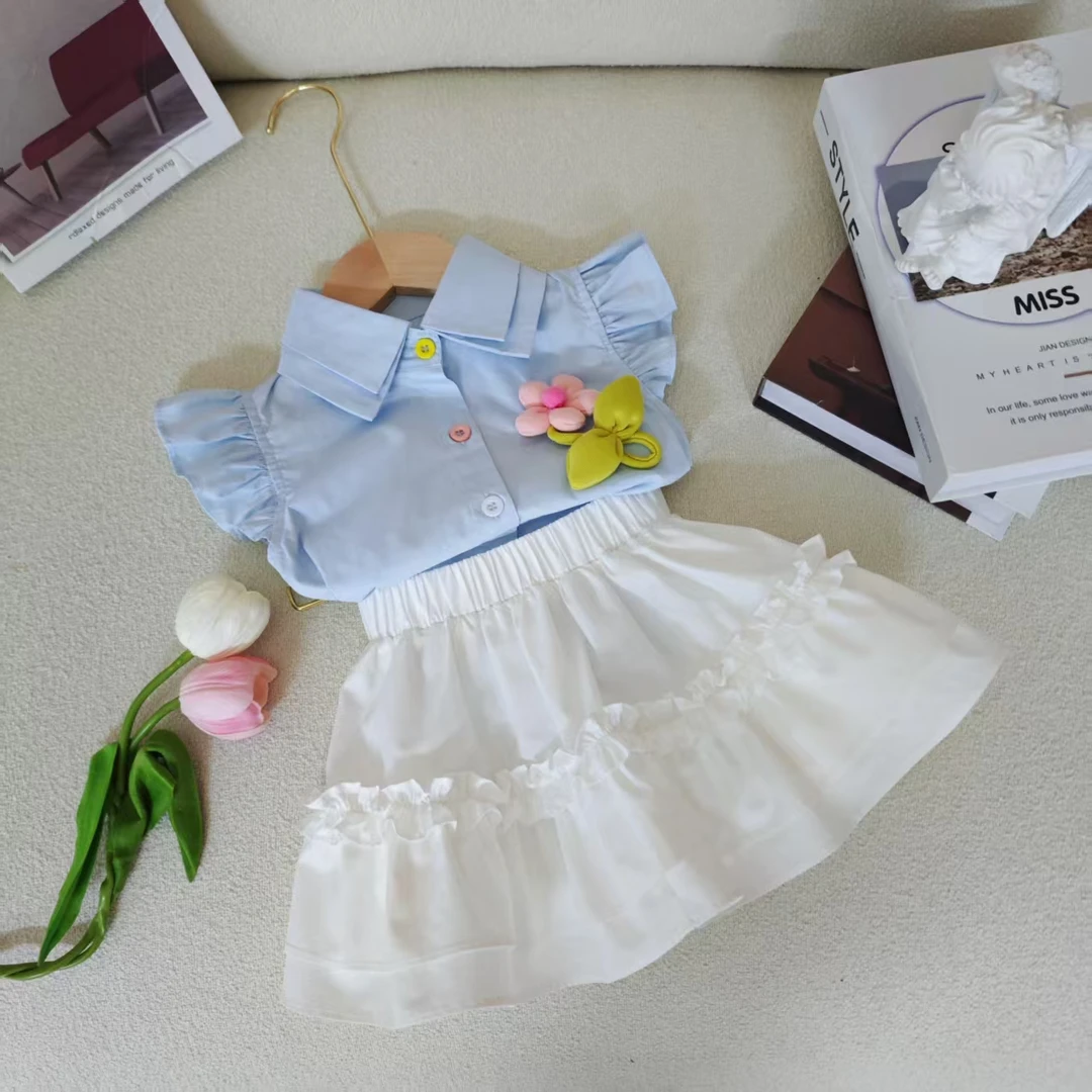 女童夏装学院风套装2025新款儿童宝宝衬衫休闲运动两件套夏款