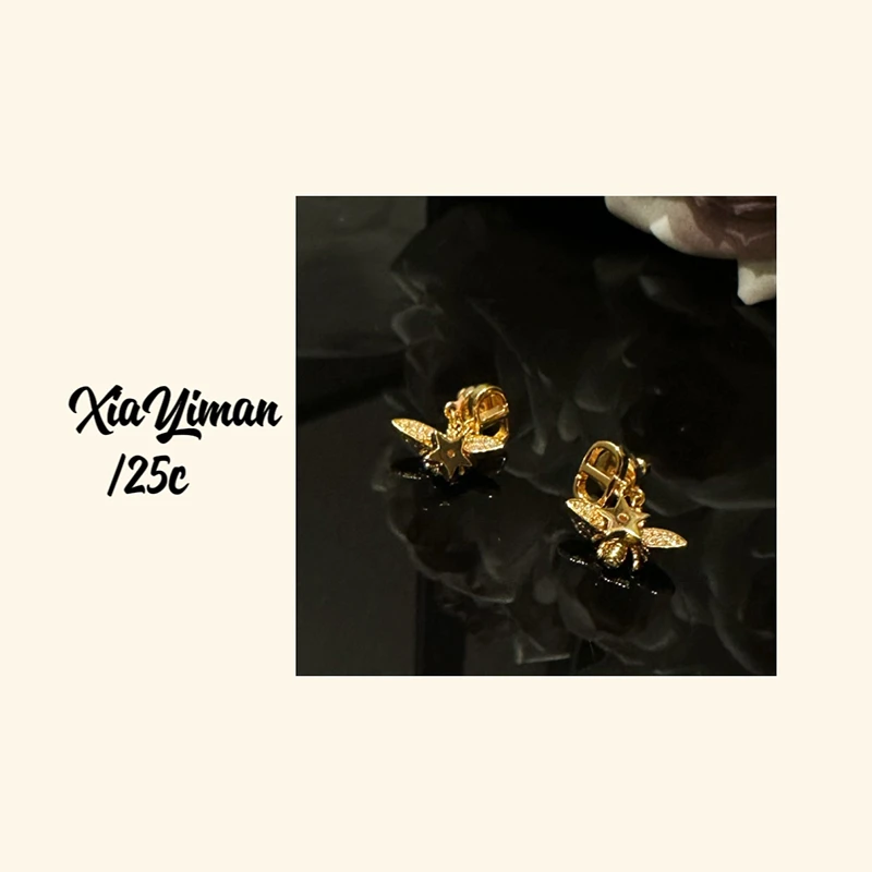 铜合金合成锆石耳饰 金色灵动小蜜蜂耳钉MZ3064