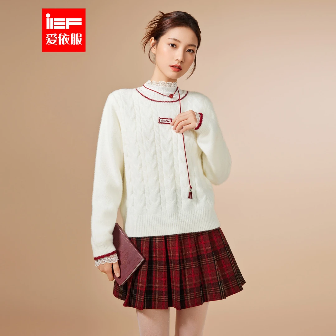 IEF/爱依服2025秋冬新款韩版甜美减龄少女风设计感百搭毛织上衣