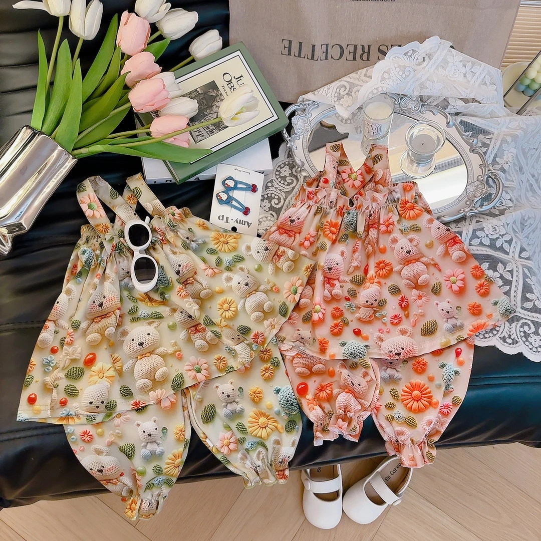 女宝宝吊带套装夏季2025新款洋气碎花背心裙裤韩版网红宝宝两件套