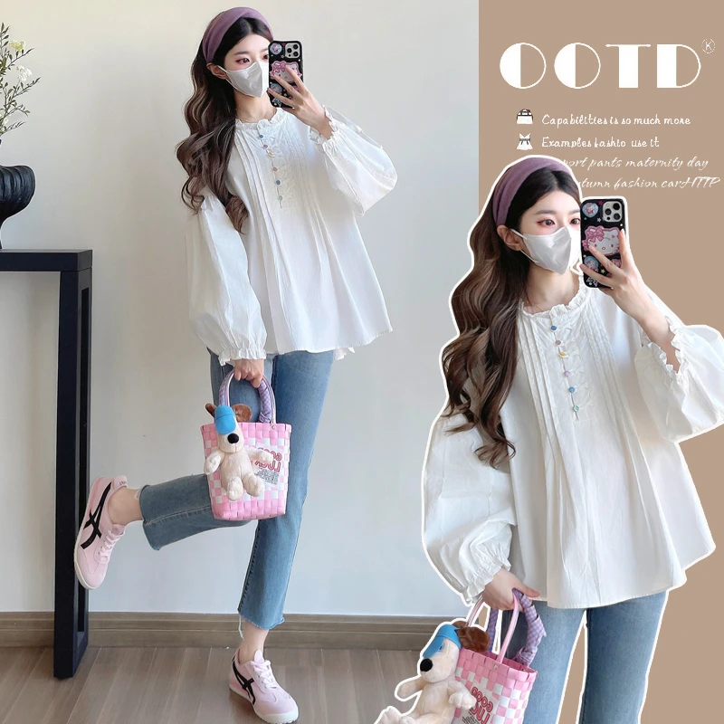 2025春季新款孕妇装上衣洋气百搭宽松遮肚不显怀娃娃衫衬衣春装
