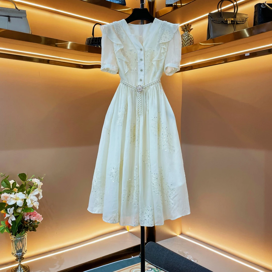 【杏色樱花】[晖晖]轻奢设计师款优雅气质修身时尚收腰连衣裙-86368