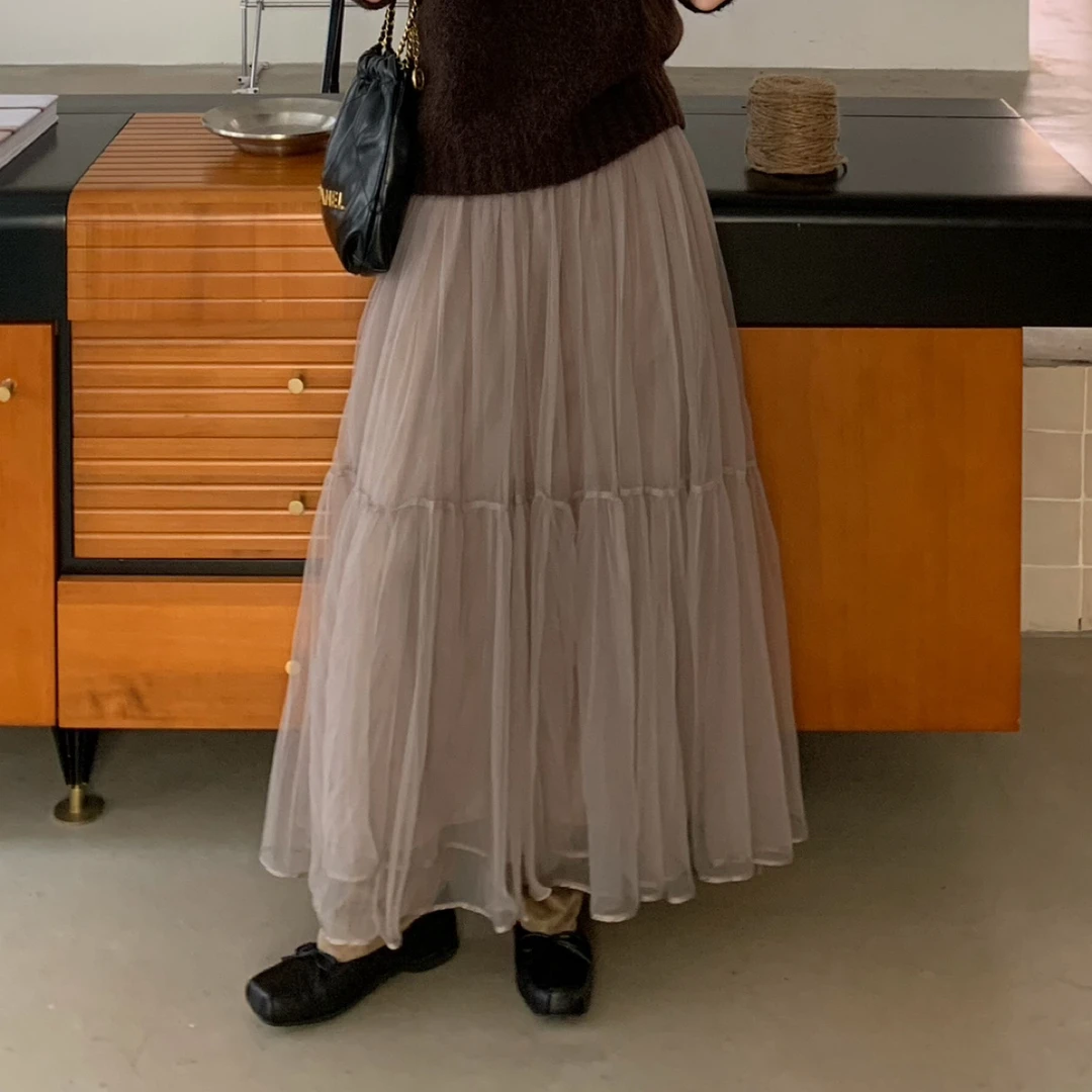 浪漫革命～韩系复古定染双层网纱A字半身纱裙ins显瘦