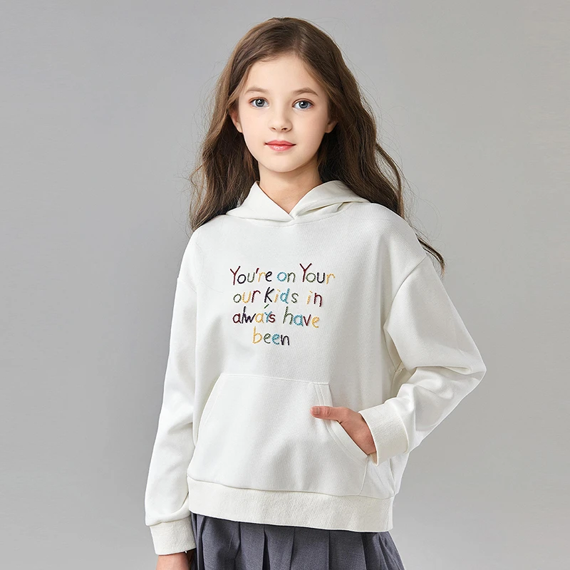 DEESHA/笛莎长袖25年新款时尚休闲儿童字母刺绣连帽卫衣女童春季