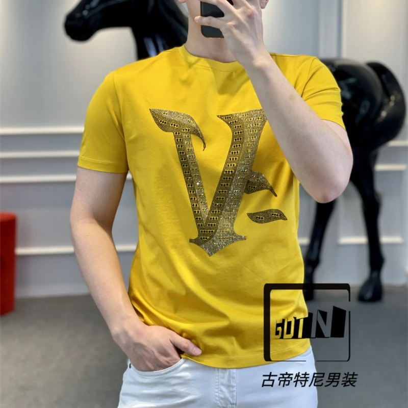 古帝特尼新款男士潮流高定欧货时尚字母百搭修身圆领短袖G-9005