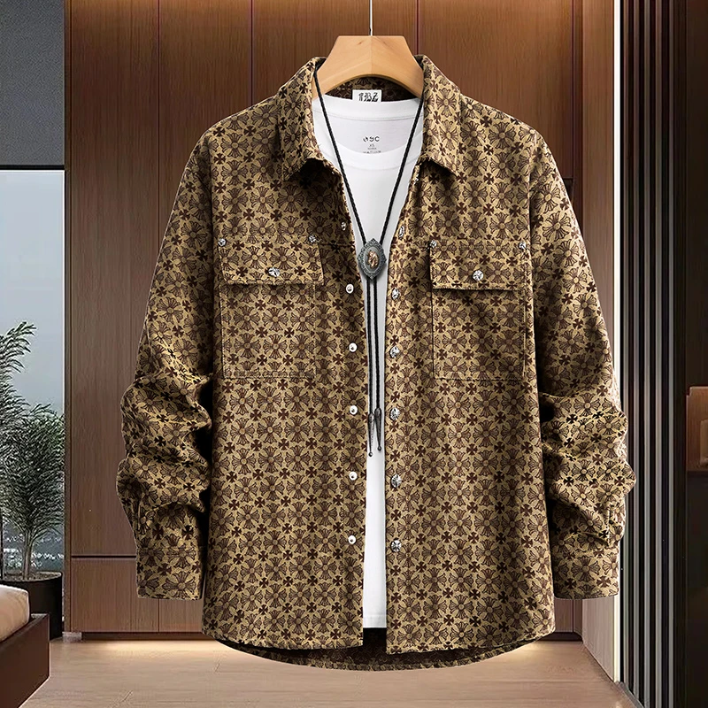 春季春季拼色格子衬衫青年满印格子男印花复古衬衣帅气韩版cs2004