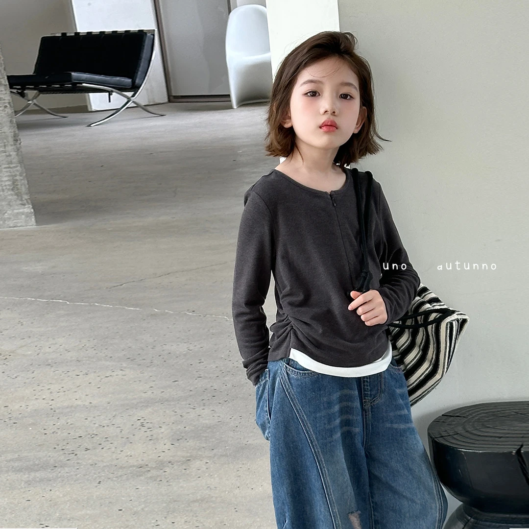 「UNO AUTUNNO」【里物】蜜桃绒女中大童休闲假两件打底衫上衣GQ1643