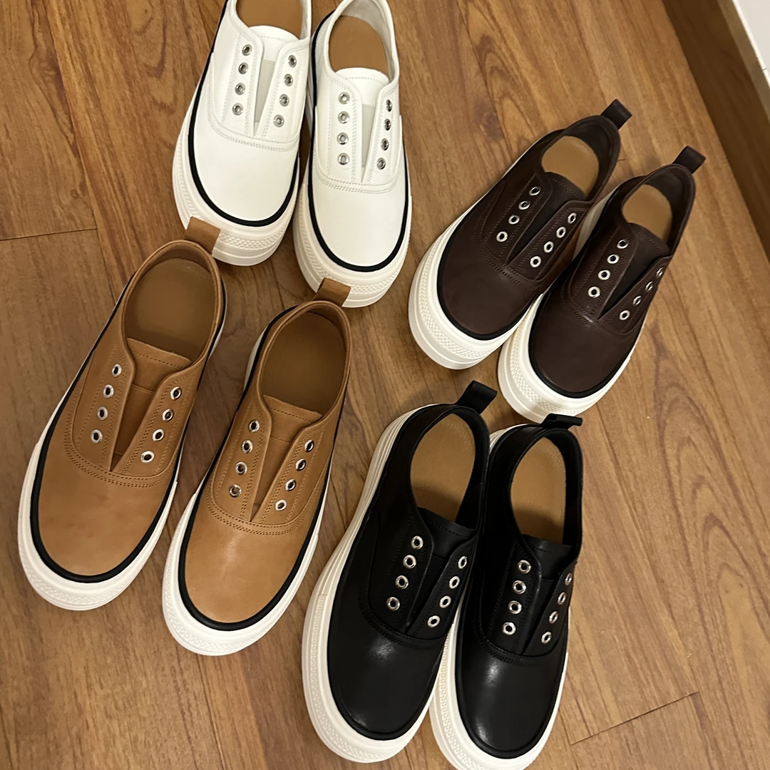 【聚新汇】0712-1水洗马皮一脚蹬时尚百搭真皮英伦复古内增高板鞋