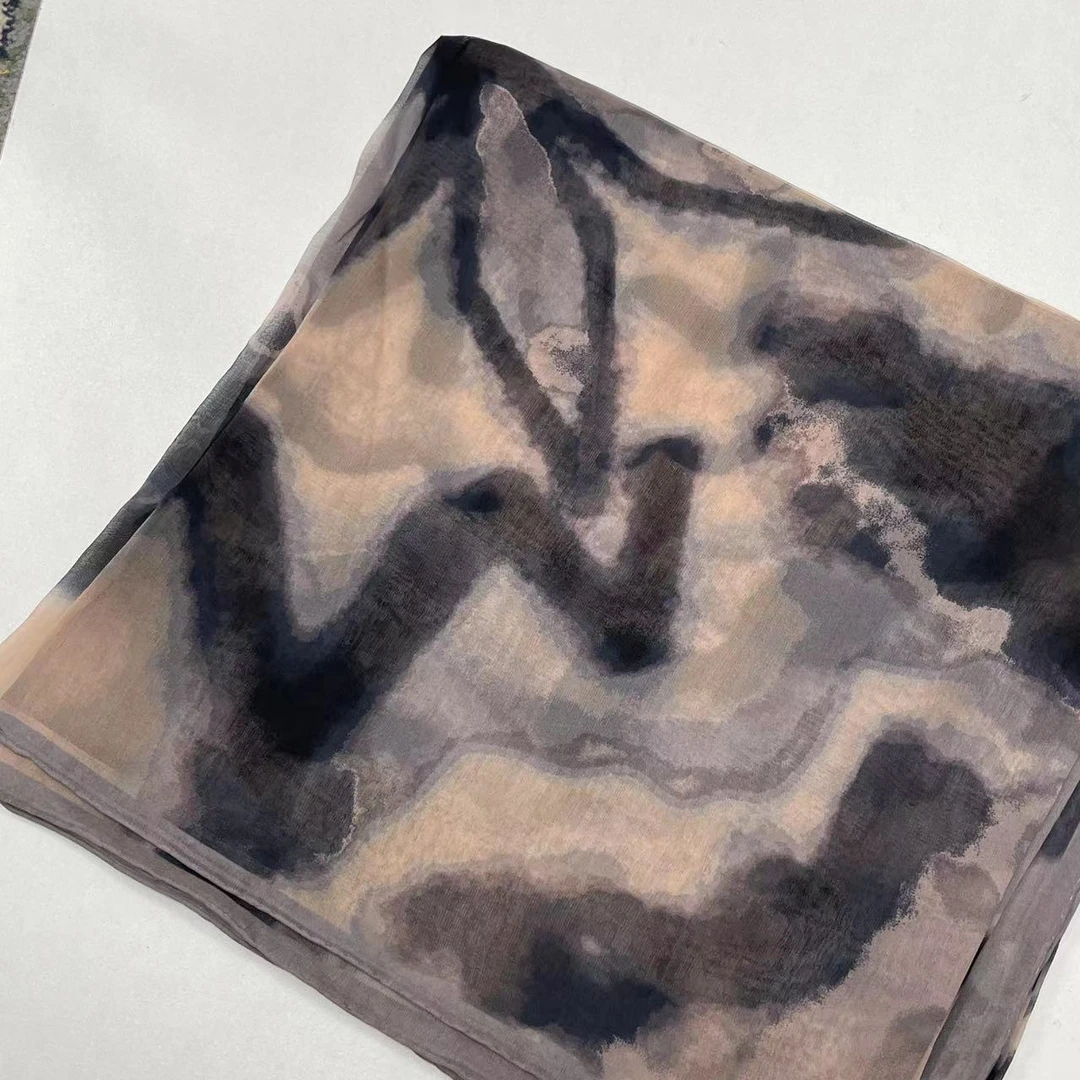 140薯莨纱巾-水墨染色135cm方巾丝巾