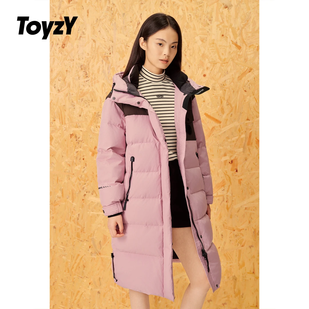ToyzY24冬新趣味拼接90白鸭绒长款淡粉羽绒服ZC34508210