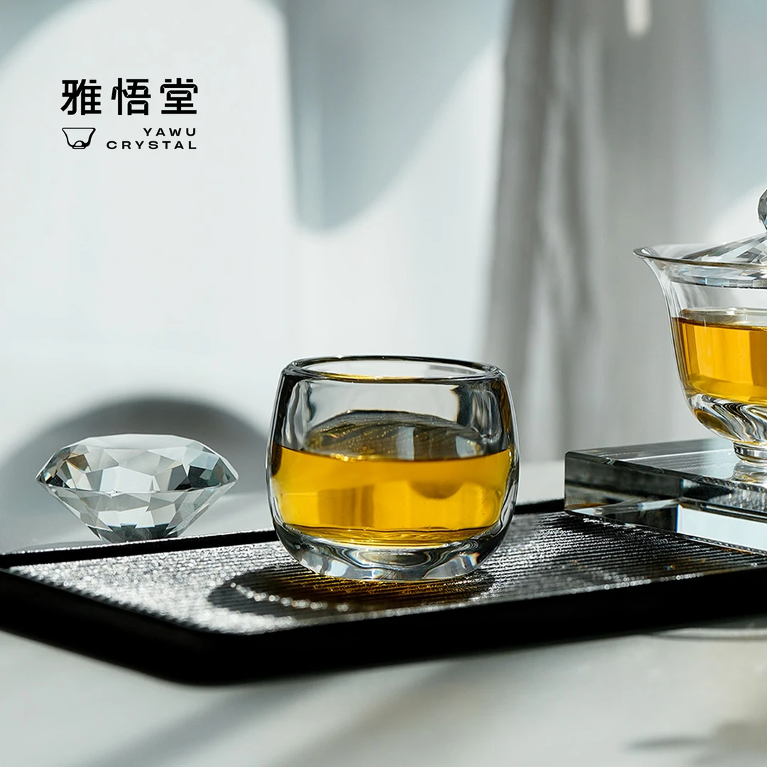 伍家坊扳指杯水晶玻璃防烫易握茶杯无铅透明高档家用主人杯喝水杯