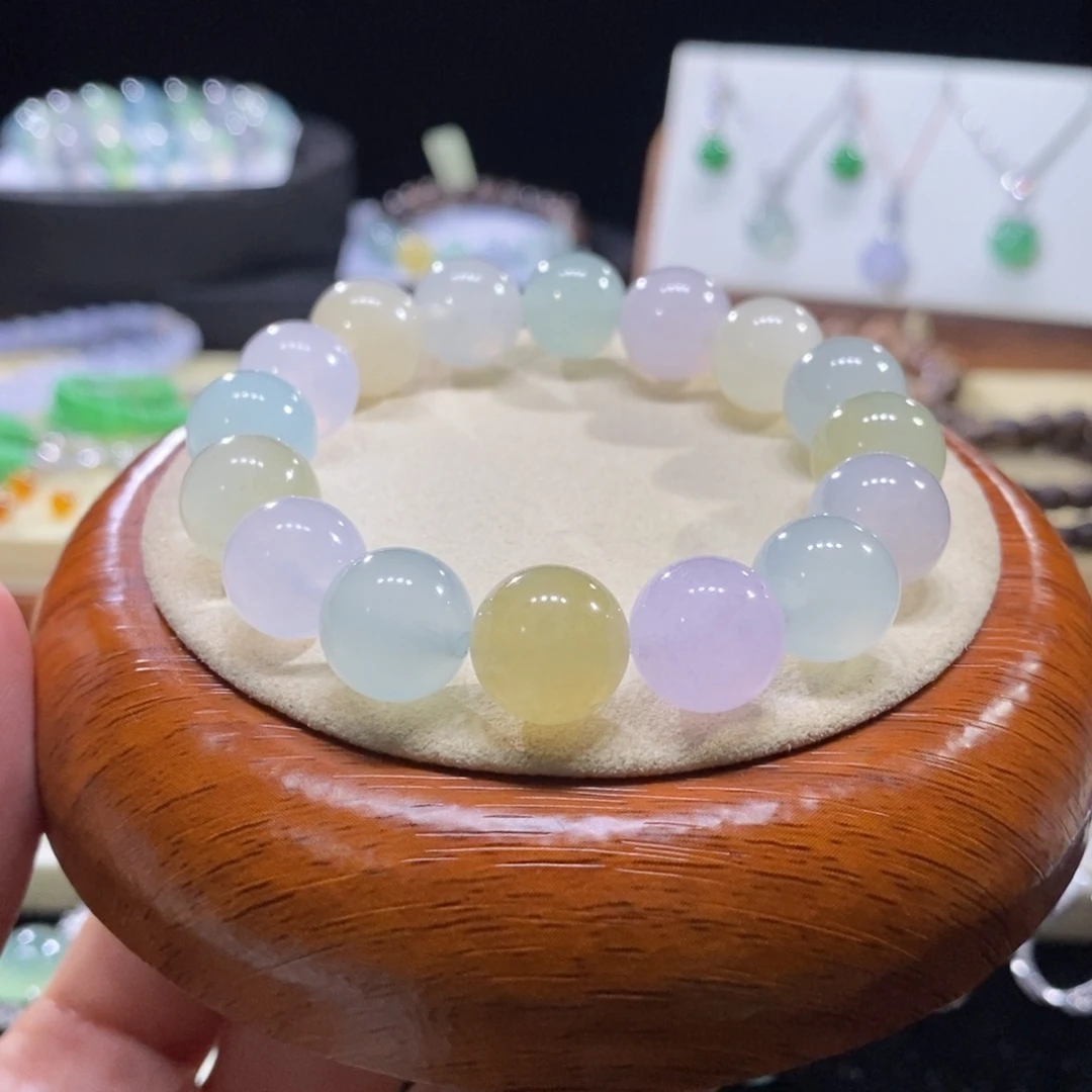 翡翠未镶嵌手串冰马卡龙手串卡11+