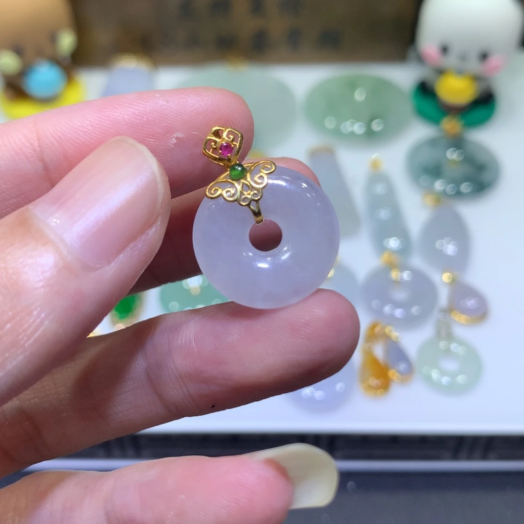翡翠18K金镶嵌吊坠(不含链)