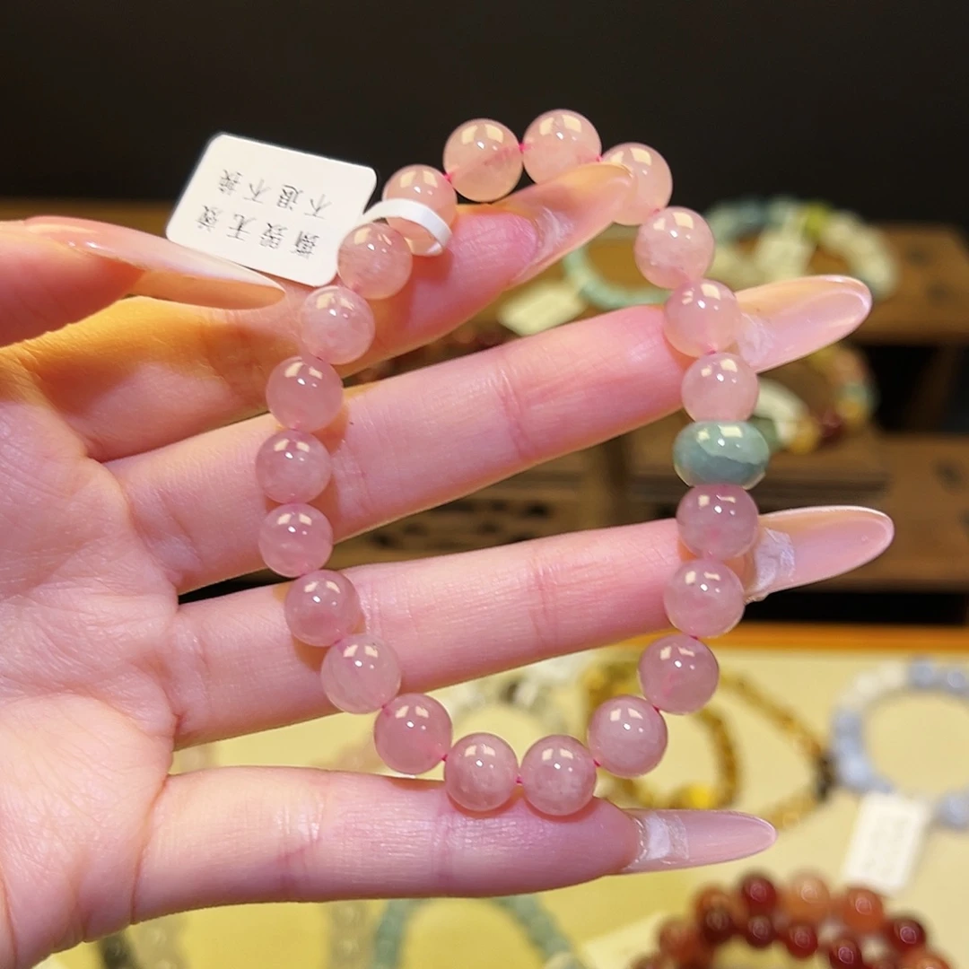 水晶银S925镀金镶嵌手串粉1589