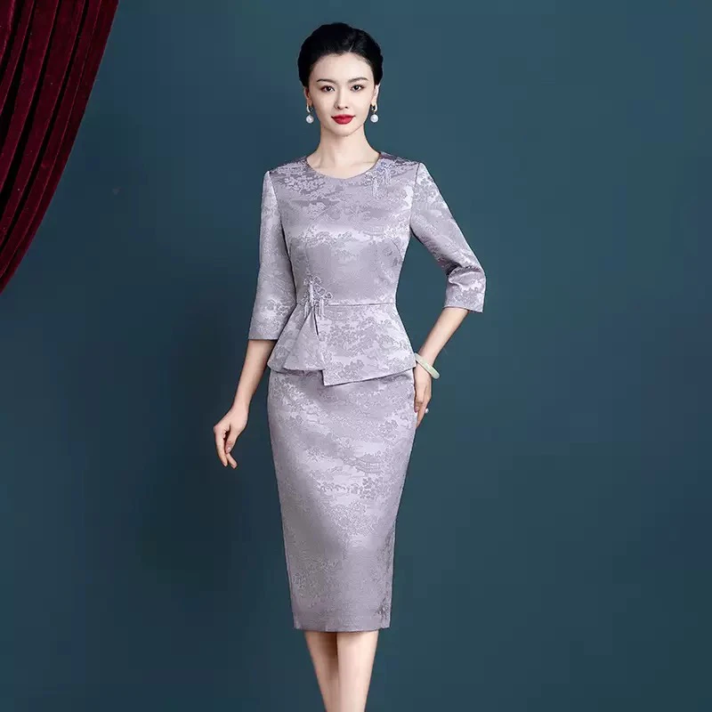 【多色可选】进口三醋酸遮肚喜妈妈礼服裙喜婆婆婚宴改良旗袍敬酒Y
