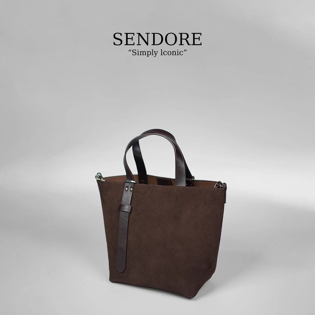 SENDORE 森岛/水桶包 经典风磨砂牛皮手提包精致菜篮子秋冬斜挎包