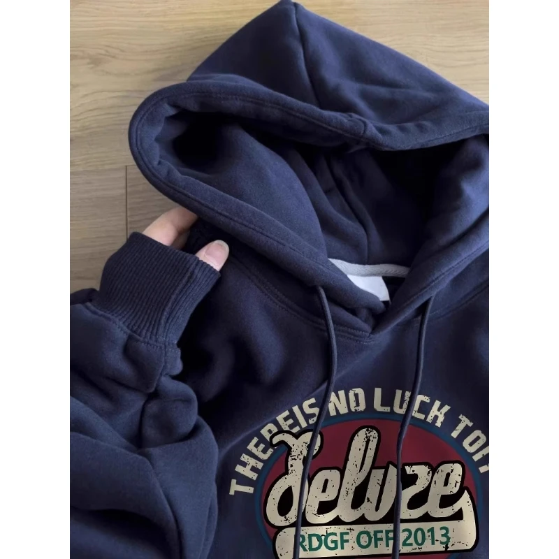 凯颂加肥大码300斤复古港风休闲连帽卫衣男女秋冬宽松显瘦上衣