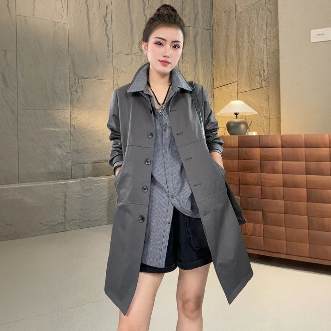 2025春秋季新款女士休闲气质百搭中长款风衣宽松时尚显瘦长袖外套