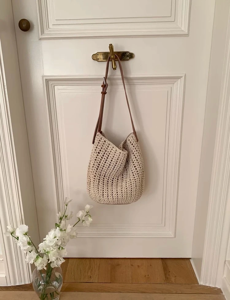 蜜蜡绳拼接小众单肩斜挎肩带可调节夏季沙滩包编织包女百搭