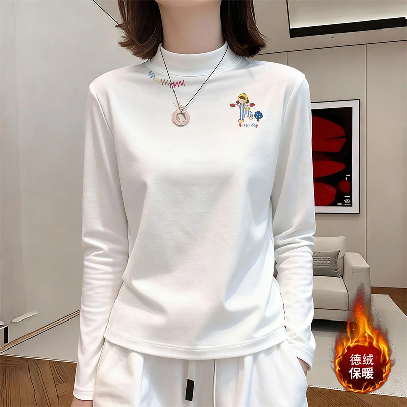 半高领德绒打底衫2025新款秋冬季白色百搭可外穿精致长袖打底女